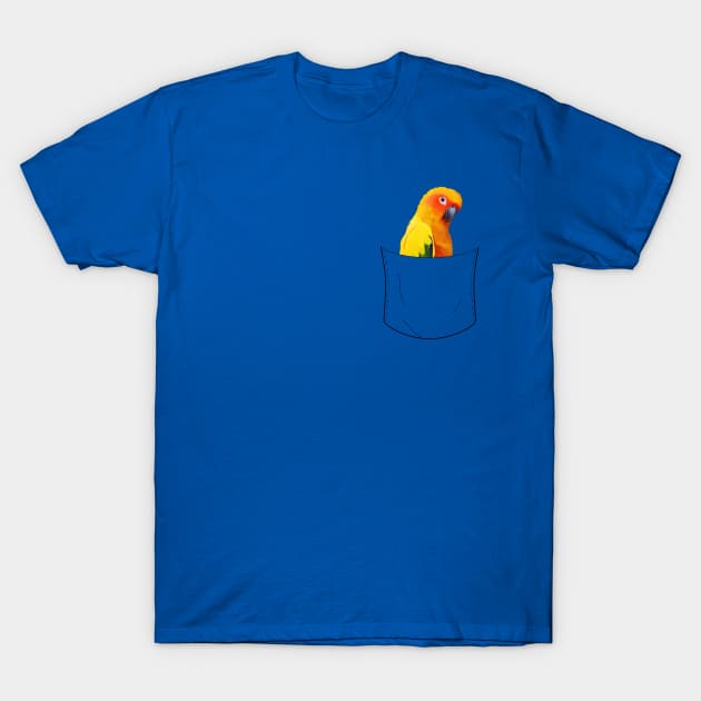 Sun Conure Parrot Pocket Pet T-Shirt by Suneldesigns